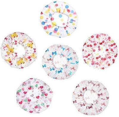 Connectwide Reusable Fancy Vinyl Shower Caps (One Size Fits All)- Set of 6