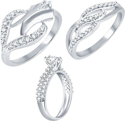 Sukkhi Sukkhi Exotic Rhodium Plated Cz Set Of 3 Ring Combo For Women Alloy Cubic Zirconia Rhodium Plated Ring Set
