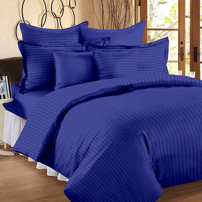 TUNDWAL'S 210 TC Polycotton Single Striped Flat Bedsheet(Pack of 1, Blue)