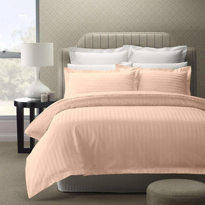 CHICERY 210 TC Polycotton Single Striped Flat Bedsheet(Pack of 1, Peach)