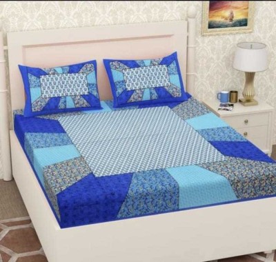 Dark Blue Creation 144 TC Cotton Queen Jaipuri Prints Flat Bedsheet(Pack of 1, Blue)