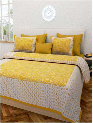 Jiya 144 TC Satin Double Printed Flat Bedsheet(Pack of 1, Yellow)