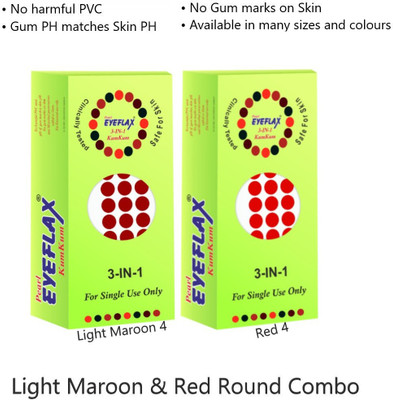 PEARL EYEFLAX Kumkum Round Bindi Combo of Light Maroon & Red (15 Flaps each box) Forehead Maroon, Red Bindis(Stickon)