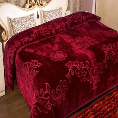 GKM Floral Double Mink Blanket for  Heavy Winter(Polyester, Maroon)
