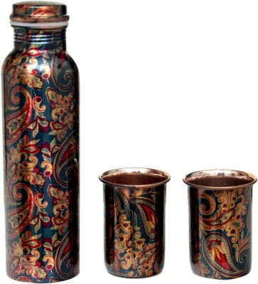 R S Royal Copper Art Printed Bottle with 2 Glass, 1L 1000 ml Bottle(Pack of 3, Copper, Copper)