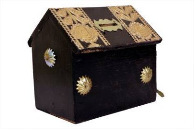 Giftoshopee Black Wooden Hut Shape Money Bank Coin Bank (Black) Coin Bank(Black)