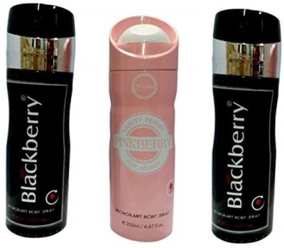 St. Louis BlackBerry 2 and PinkBerry 1 Body Spray  -  For Men & Women(600 ml, Pack of 3)