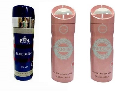 St. Louis 1 Blueberry and 2 Pink Berry Deodorant Body Spray, 200 ml each (Pack of 3) Deodorant Spray  -  For Men & Women(600 ml, Pack of 3)