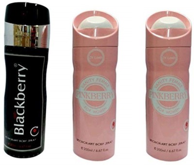 St. Louis BlackBerry 1 and PinkBerry 2 Body Spray  -  For Men & Women(600 ml, Pack of 3)