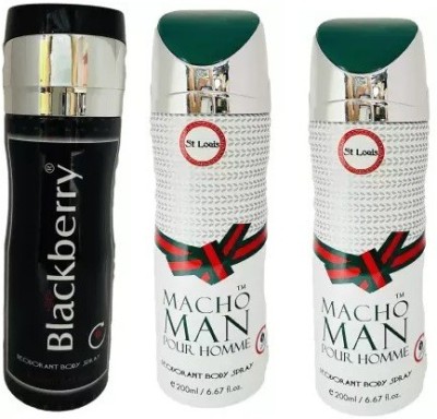 St. Louis 1 Macho Man Pour Ho mme& 2 Blackbery Body Spray  -  For Men & Women(600 ml, Pack of 3)