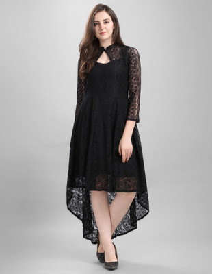 Selvia Women A-line Black Midi/Calf Length Dress