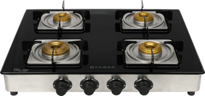 FABER Supreme Plus 4 BB, Antileak Technology Glass Manual Gas Stove(4 Burners)