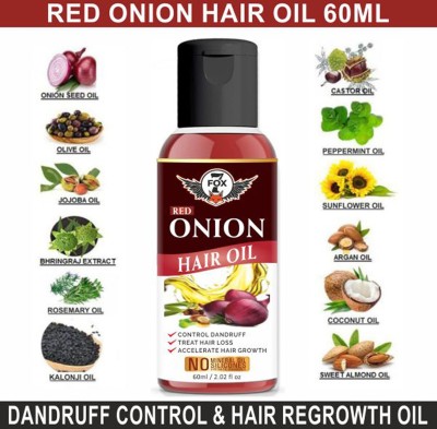 7 FOX Red Onion Oil With Sandalwood & Rose Oil for Hair Regrowth & Treat hair loss, Dandruff Control & Thickens hair-60ML Hair Oil(60 ml)