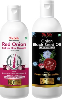 The Nile Red Onion Oil with Redensyl + Hair Revitalizer, Hair Regrowth & Hair Fall Control Hair Oil 100 ML + Onion Black Seed Hair Oil Preventing Hair Loss & Promoting Hair Growth Oil 200 ML (Combo Offer of 2 Bottle) (300 ML) Hair Oil(300 ml)