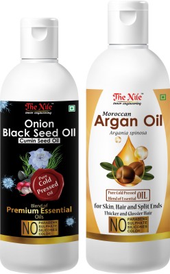 The Nile Onion Black Seed Hair Oil Preventing Hair Loss & Promoting Hair Growth Oil Oil 100 ML + Moroccan Argan Hair Oil Pure Cold Pressed Blend of Essential Oil for Skin, Hair and Split Ends Thicker and Glossier Hair 150 ML (Combo Offer of 2 Bottle) (250 ML) Hair Oil(250 ml)