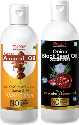 The Nile Pure Cold Pressed SWEET ALMOND OIL with Vitamin E for Hair Regrowth & Body Oil 100 ML + Onion Black Seed Hair Oil Preventing Hair Loss & Promoting Hair Growth Oil 200 ML (Combo Offer of 2 Bottle) (300 ML) Hair Oil(300 ml)
