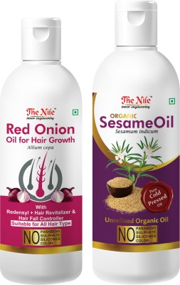 The Nile Red Onion Oil with Redensyl + Hair Revitalizer, Hair Regrowth & Hair Fall Control Hair Oil 100 ML +Pure and Natural Organic Sesame Oil for Skin and Hair 200 ML (Combo Offer of 2 Bottle) (300 ML) Hair Oil(300 ml)