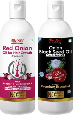 The Nile Red Onion Oil with Redensyl + Hair Revitalizer, Hair Regrowth & Hair Fall Control Hair Oil 150 ML + Onion Black Seed Hair Oil Preventing Hair Loss & Promoting Hair Growth Oil 200 ML (Combo Offer of 2 Bottle) (300 ML) Hair Oil(300 ml)