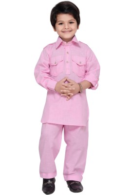 AJ Dezines Boys Festive & Party Pathani Suit Set(Pink Pack of 1)