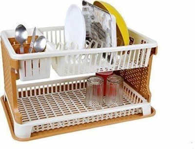 sonickarts Dish Drainer Kitchen Rack Plastic Kitchen Organiser Rack (Multicolor) Pack of 1 with Water Collecting Tray