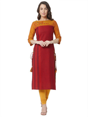 Os Women Embroidered Straight Kurta(Red)