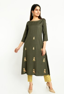yell-oh! Women Embroidered A-line Kurta(Green, Pink, Yellow)