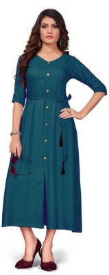 VISVA DESIGNER Women Solid Anarkali Kurta(Dark Blue)