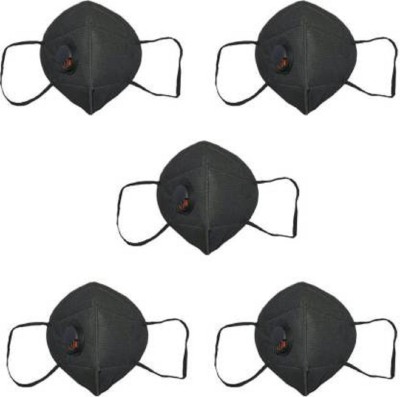 futurewizard KN-95/N-95 (FFP2) Mask with Valve (pack of 5) (Black) KN95 with Air Filter Anti Infection Anti-Pollution Breathable Respiratory Face Mask(Washable & Reusable) With Melt Blown Fabric Layer 5pcs black(Black, Free Size, Pack of 5)