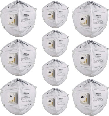 3M 9004V Anti Pollution Particulate Respirator Mask with Valve and Adjustable Nose Clip (10 Mask In Pack, White) Reusable(White, Free Size, Pack of 10)