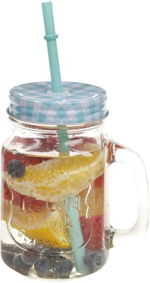 JYOTCREATION Glass Jar with Reusable Straw For Beverages, Fruit Juices Glass Mason Jar(450 ml)