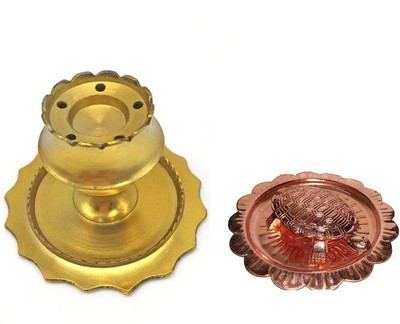 Utkarsh Combo Of 2 Pcs Brass Incense Stick Holder With Kachua Yantra ( 1 no ) Vaastu/fengshui with Plate For Worship/Spirtual/Religion Brass(2 Pieces, Gold)