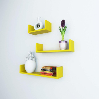 woodinzo U-Shape MDF Floating Wall Shelves Set of 3 MDF (Medium Density Fiber) Wall Shelf(Number of Shelves - 3, Yellow)