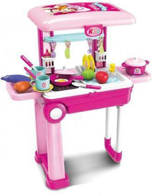 Orphange Enterprise Little Chef 2 in 1 Kitchen Play Set, Pretend Play Luggage Kitchen Kit for Kids with Suitcase Trolley, Multi Color with Lights & Sound