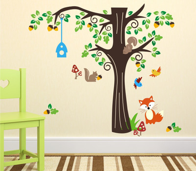 Littlebuds 80 cm Tree With Animals Removable Sticker(Pack of 1)