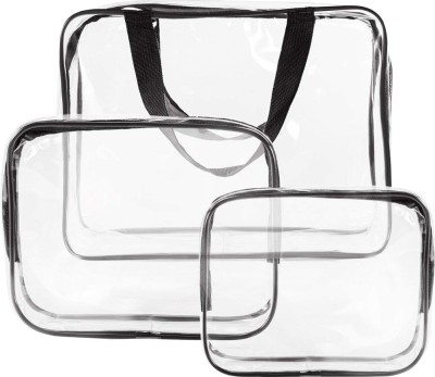 PrettyKrafts 3 Pack Clear PVC Cosmetic Bags Travel Toiletry Bag Set Waterproof Zipper Packing Cubes Organizer - Black(Black)