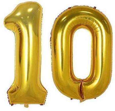 Giftzadda Solid 10 Number Foil Balloon Gold (16inch) ,1st Birthday/ Anniversary Foil Balloon, Kids Party Decor , Theme Birthday Party , Foil Balloons , Birthday Balloons - Golden Letter Balloon(Gold, Pack of 1)