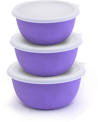 Zaib Steel, Plastic Mixing Bowl Stainless Steel Microwave Safe Euro Mixing Serving Bowl Set of 3 / Food Storage Container for Kitchen - 1250 ML, 750 ML, 500 ML(Pack of 3, Purple)
