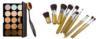 angelie 15 Colors Contour Face Cream Makeup Concealer Palette + Oval Make up Brush + Wooden Handle Makeup Brushes(13 Items in the set)