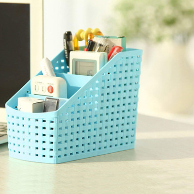 Top Trick 4 Compartments Plastic Desk Organizers(Blue)