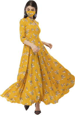 Rudraaksha Women Fit and Flare Yellow Dress