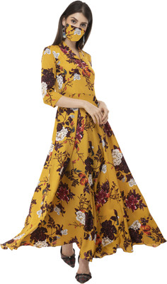 Rudraaksha Women Fit and Flare Yellow Dress