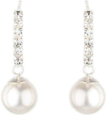 jsaj Silver HALF ZERCONIA STONE BAALI WITH PEARL HANGING Zircon, Pearl Silver Stud Earring