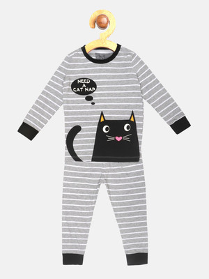 Lazy Shark Kids Nightwear Boys Printed Cotton Blend(Grey Pack of 1)