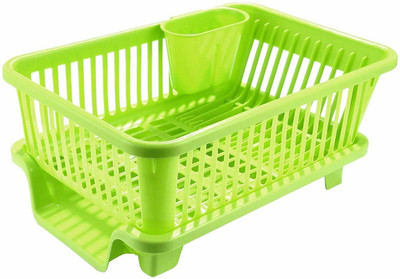 GTC Dish Drainer Kitchen Rack Plastic 3 in 1 Large Sink Set Dish Rack Drainer Multi-Function Creative Dish Racks Washing Holder Basket Organizer with Tray for Kitchen - Green