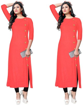 VISVA DESIGNER Women Solid Straight Kurta(Red)