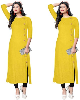 VISVA DESIGNER Women Solid Straight Kurta(Yellow)