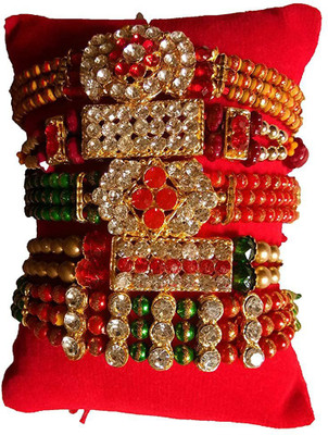 Dms Retail Designer Multicolor Different Pattern Ethnic Designer Rakhi For Brother With Roli Chawal Rakhi For Rakhi Bracelet For Brother Combo Of Pack Of 5 Rakhi Plastic (PVC) Rakhi  Set(4)