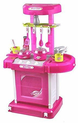 TechSrmaji Premium Quality Suitcase Carry Case Kids Real Action Portable Kitchen and cooking Play Set with light and music