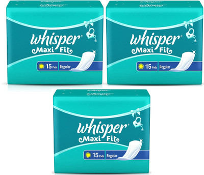 Whisper Maxi Fit Sanitary Regular (15+15+15 Pads) Sanitary Pad(Pack of 3)