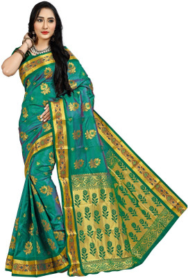 JagannathSaree Embellished, Woven Mysore Silk Blend Saree(Gold, Light Green)